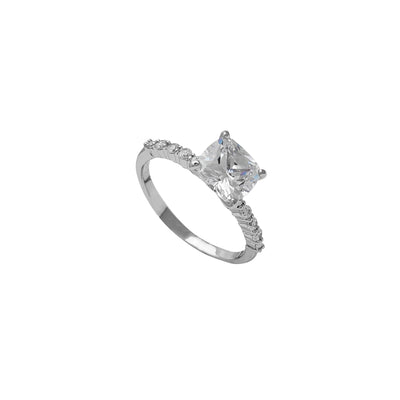 Zirconia Radiant Shape Engagement Ring (Silver) Lucky Diamond New York