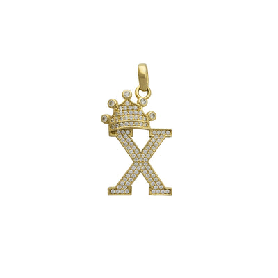 Icy Crowned Initial Letter "X" Pendant (14K) Lucky Diamond New York