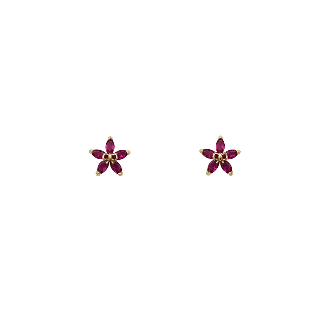 Zirconia Flower Ribbon Stud Earrings (14K) – Lucky D