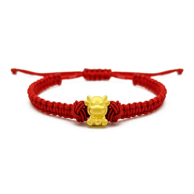 Baby Ox Chinese Zodiac Red String Bracelet (24K) front - Lucky Diamond - New York