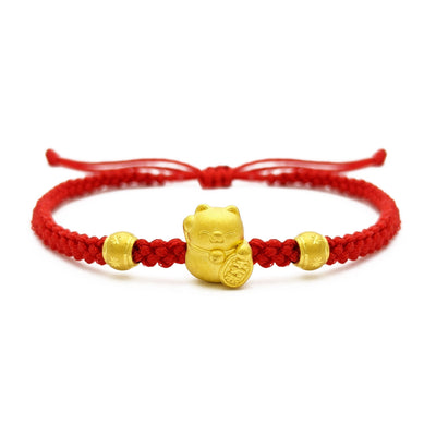 Fortune Cat Red String Bracelet (24K) front - Lucky Diamond - New York