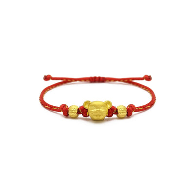 Joyful Rat Chinese Zodiac Red String Bracelet (24K) front - Lucky Diamond - New York