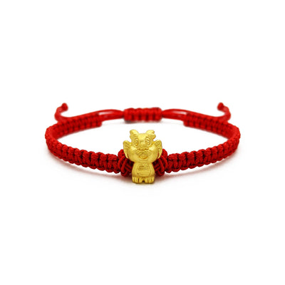 Little Dragon Chinese Zodiac Red String Bracelet (24K) front - Lucky Diamond - New York