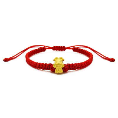 Little Rabbit Chinese Zodiac Red String Bracelet (24K) front - Lucky Diamond - New York