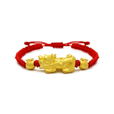 Love and Prosperity Pixiu Red String Bracelet (24K) front - Lucky Diamond - New York