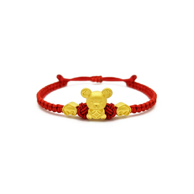 Lucky Rat with Clouds Chinese Zodiac Red String Bracelet (24K) front - Lucky Diamond - New York