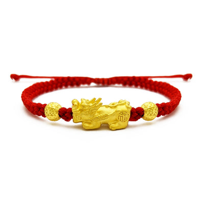 Pixiu Beaded Red String Bracelet (24K) front - Lucky Diamond - New York