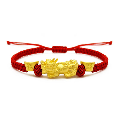 Pixiu with Ingots Red String Bracelet (24K) front - Lucky Diamond - New York