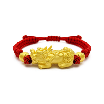 Prosperity Pixiu Beaded Red String Bracelet (24K) front - Lucky Diamond - New York