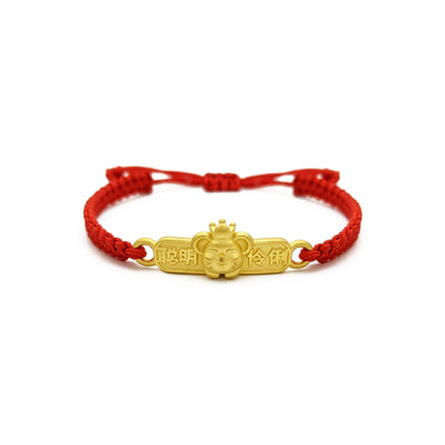 Regal Rat Bar Chinese Zodiac Red String Bracelet (24K) front - Lucky Diamond - New York