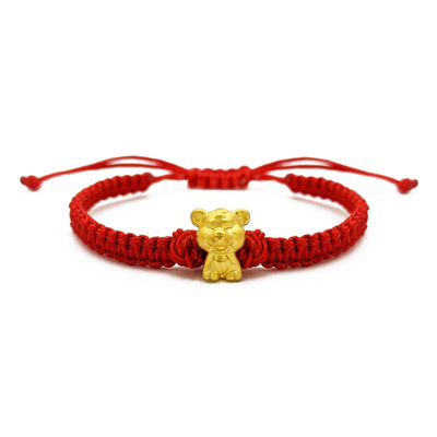 Smiley Tiger Chinese Zodiac Red String Bracelet (24K) front - Lucky Diamond - New York