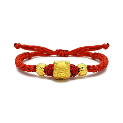 Thriving Little Pig Chinese Zodiac Red String Bracelet (24K) - Lucky Diamond - New York