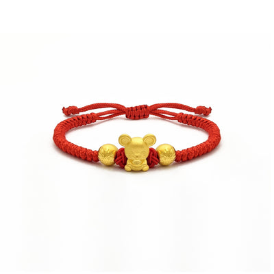 Lovely Rat with Ingot and Firework Beads Chinese Zodiac Red String Bracelet (24K) main - Lucky Diamond - New York