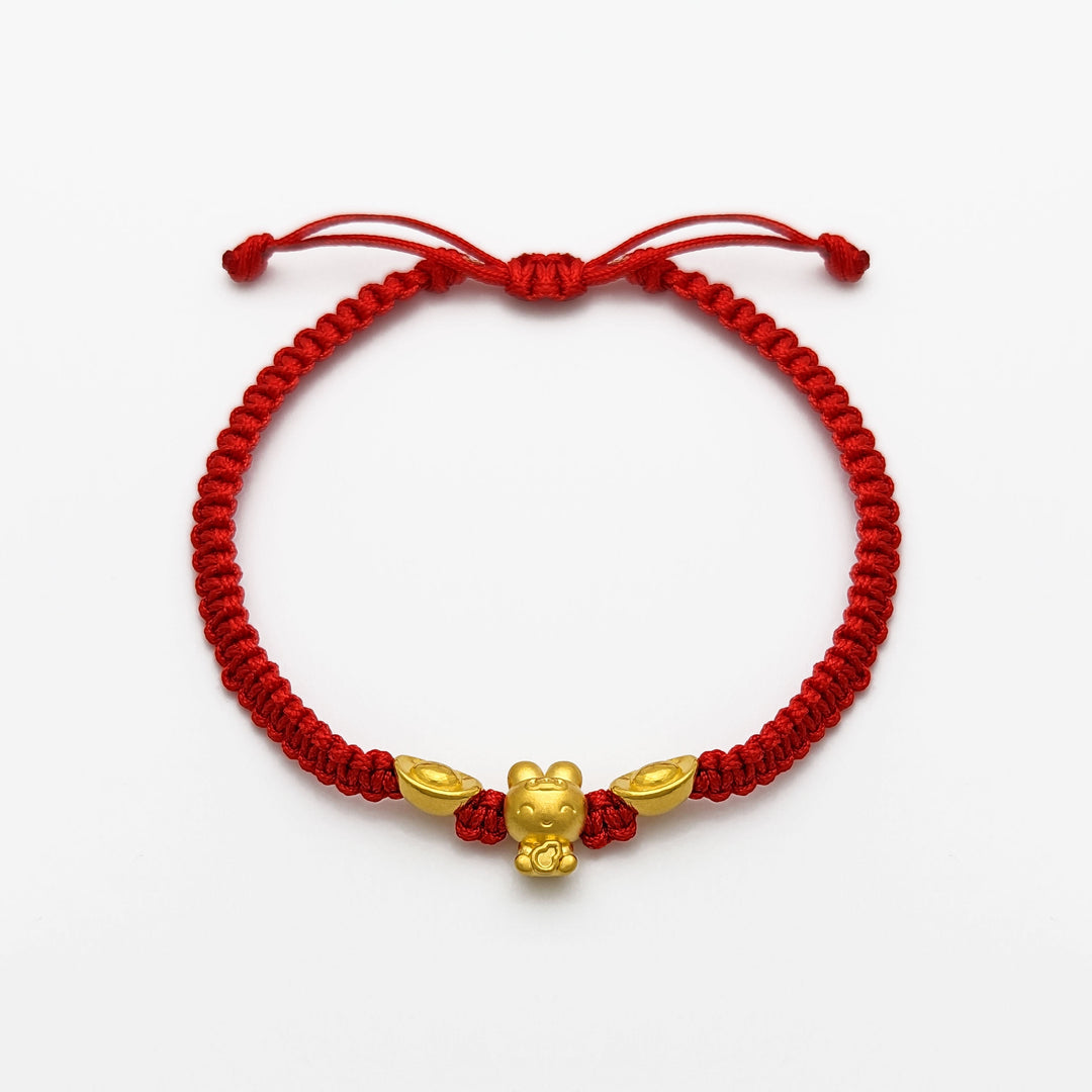 Peaceful Bunny with Ingots Chinese Zodiac Red String Bracelet (24K