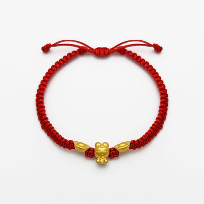 Peaceful Bunny with Ingots Chinese Zodiac Red String Bracelet (24K) Lucky Diamond - New York