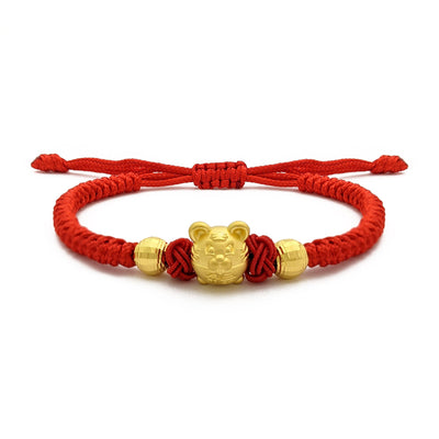 Tiger Ball Chinese Zodiac Red String Bracelet (24K) yellow - Lucky Diamond - New York
