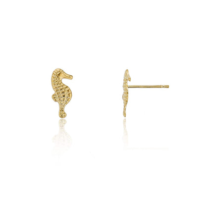 Textured Seahorse Stud Earrings (14K) Lucky Diamond New York