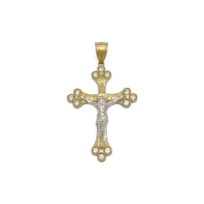 Icy Budded Crucifix Two-Toned Pendant (10K) front - Lucky Diamond - New York