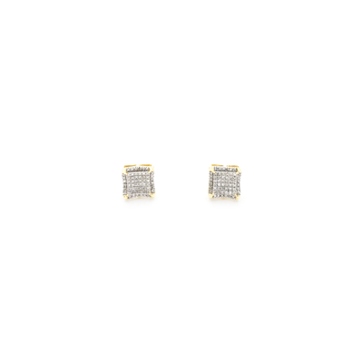 Concave Square Dome Diamond Stud Earrings (10K) front - Lucky Diamond - New York