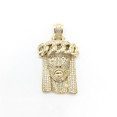 Iced-Out Diamond Crowned Jesus Head Pendant (10K) front - Lucky Diamond - New York