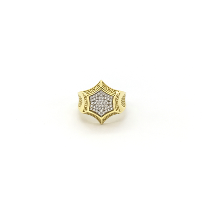 Greek Key Hexagon CZ Cluster Ring (10K) front - Lucky Diamond - New York