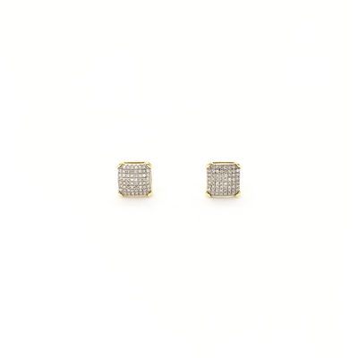 Rounded Square Diamond Cluster Stud Earrings (10K) front - Lucky Diamond - New York