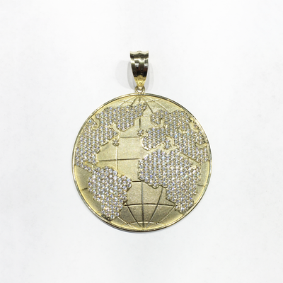 World Globe Map CZ Pendant (10K) front - Lucky Diamond - New York