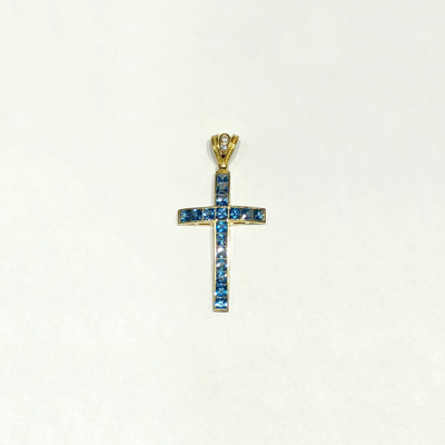 Blue Cross CZ Pendant (10K) - Lucky Diamond New York