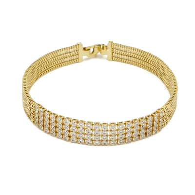 4 Row CZ Fancy Bracelet (14K) Venetian Chain, Yellow Gold, Cubic Zirconia Lucky Diamond