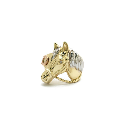 Racing Horse Head Tri-Color Ring (14K) front - Lucky Diamond - New York
