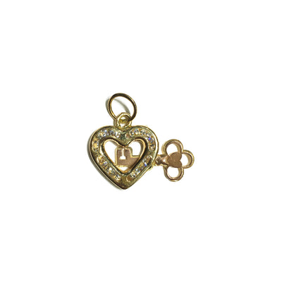 Heart Frame with Key CZ Pendant (14K) front - Lucky Diamond - New York
