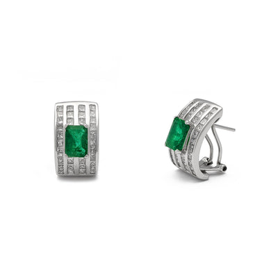 Diamond Stanchion Emerald Huggie Earrings (18K) main - Lucky Diamond - New York