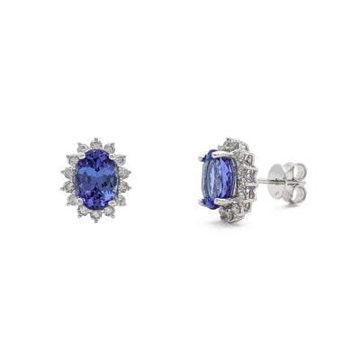 Oval Tanzanite Diamond Halo Stud Earrings (14K) - main - Lucky Diamond - New York