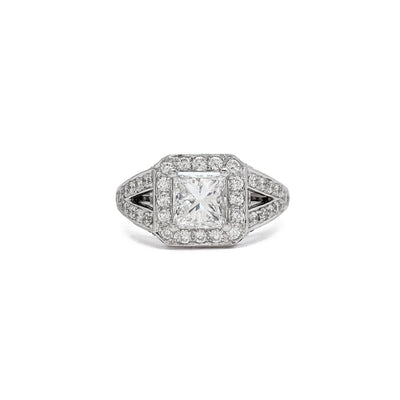 Princess Cut Diamond Engagement Halo Ring (14K) front - Lucky Diamond - New York