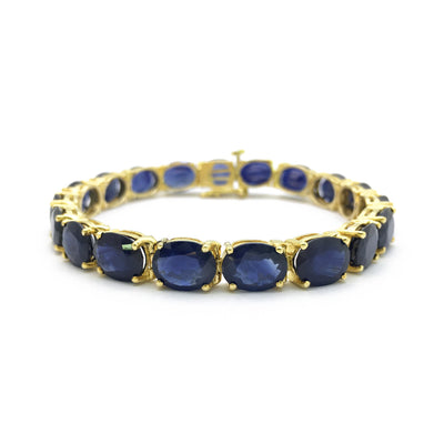 Blue Sapphire Oval Tennis Bracelet (14K) front - Lucky Diamond - New York