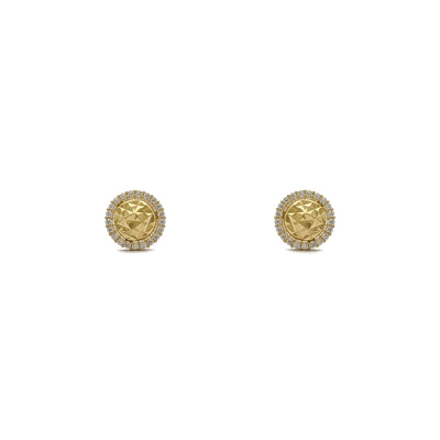 Diamond-Cut Gold Dome Halo Stud Earrings (14K) front - Lucky Diamond - New York
