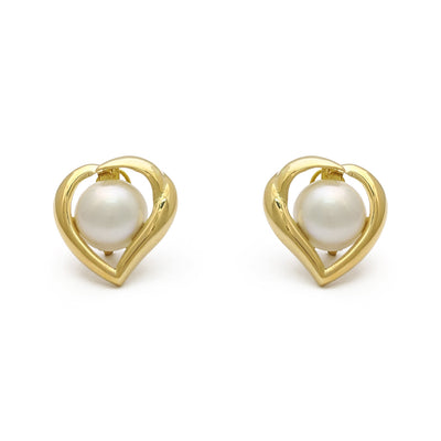 Heart Outlined Pearl Earrings (14K) front - Lucky Diamond - New York