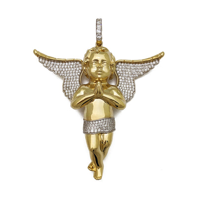 Iced-Out Praying Angel Pendant (14K) front - Lucky Diamond - New York