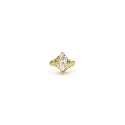 Marquise Ribbed Accent Ring (14K) front - Lucky Diamond - New York