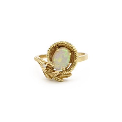 Olive Opal and Diamond Ring (14K) front - Lucky Diamond - New York