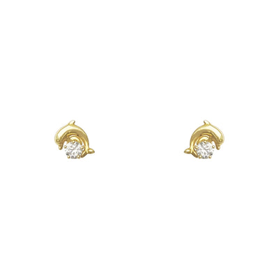 Playful Dolphin Stud Earrings (14K) front - Lucky Diamond - New York