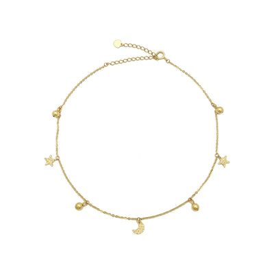 Starry Moon Night Charm Anklet (14K) front - Lucky Diamond - New York