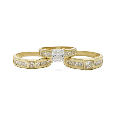 Three-Rings Princess Cut Channel Engagement Wedding Set (14K) main - Lucky Diamond - New York