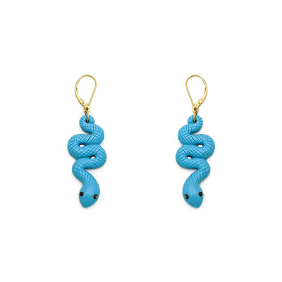 Turquoise Snake Hanging Earrings (14K) front - Lucky Diamond - New York