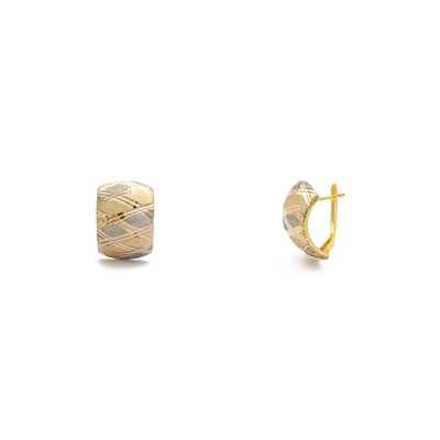 Crossed Pattern Tri-Color Huggie Earrings (14K) main - Lucky Diamond - New York