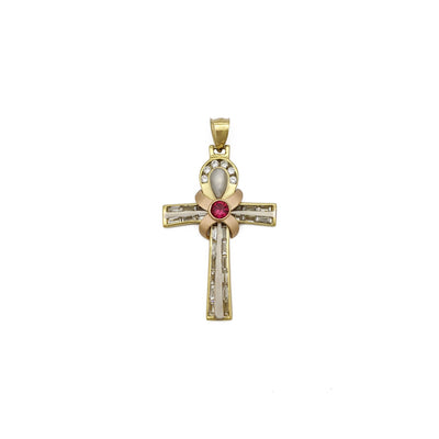 Embellished Ankh Tri-Colored Pendant (14K) front - Lucky Diamond - New York