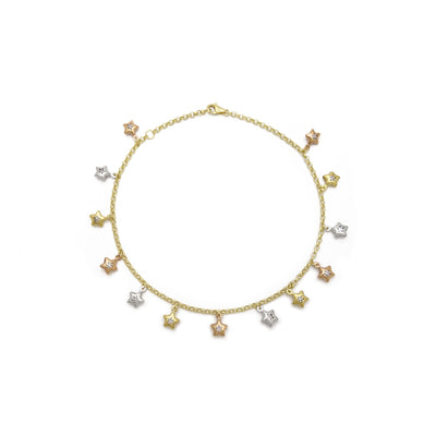 Star Charm Tri-Color Anklet (14K) front - Lucky Diamond - New York
