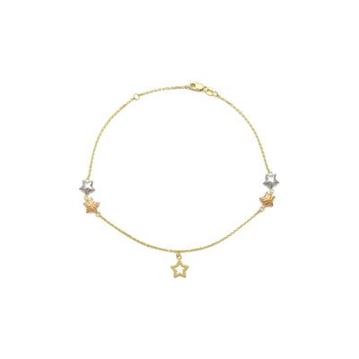 Stars Tri-Color Cable Anklet (14K) front - Lucky Diamond - New York