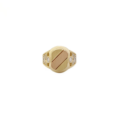 Tri-Color Diagonal Regal Signet Ring (14K) front - Lucky Diamond - New York