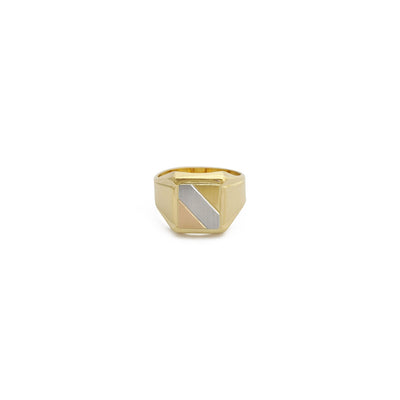 Tri-Color Diagonal Signet Ring (14K) front - Lucky Diamond - New York